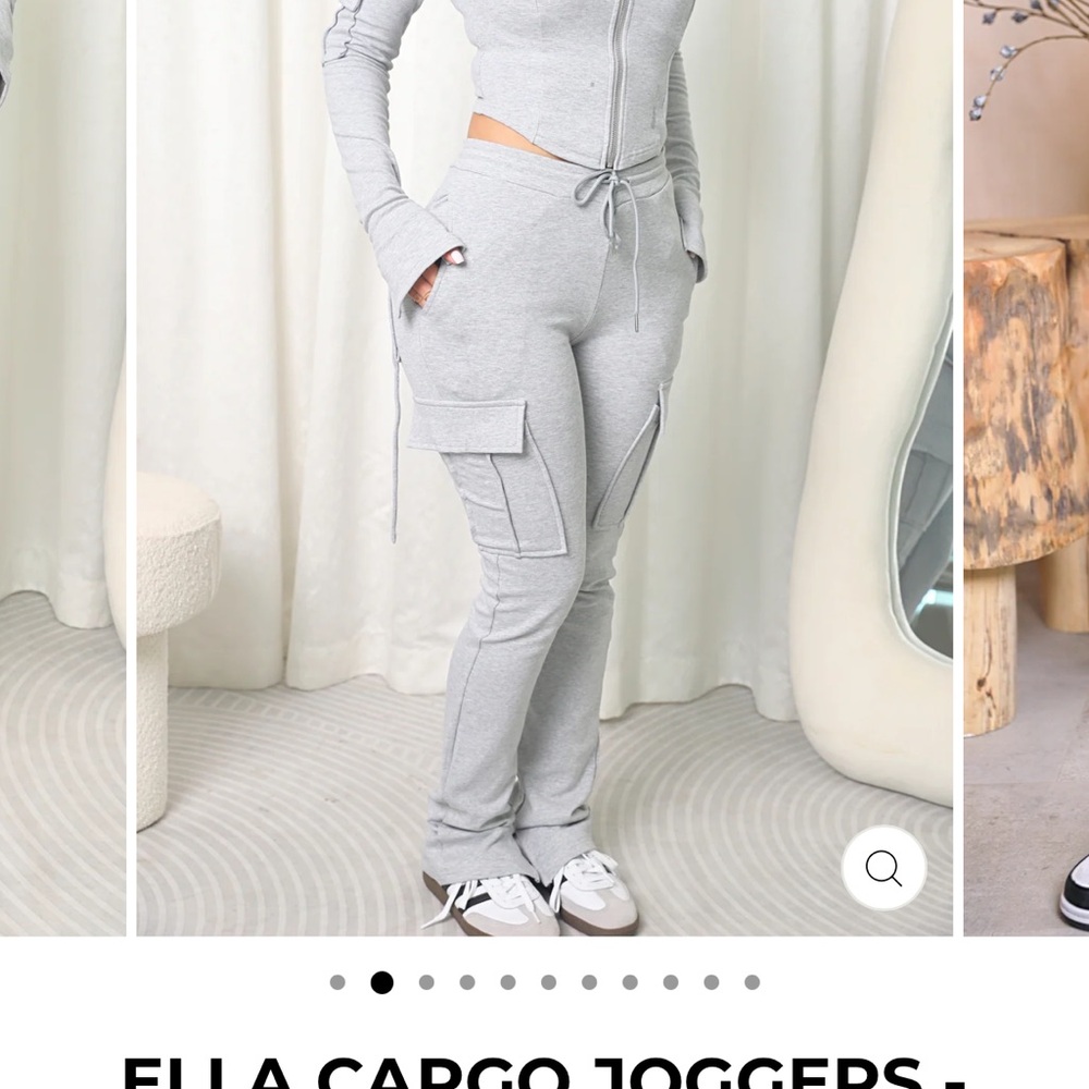 Women's Light Gray Cargo Joggers with Drawstring Waist - Picture 2 of 7